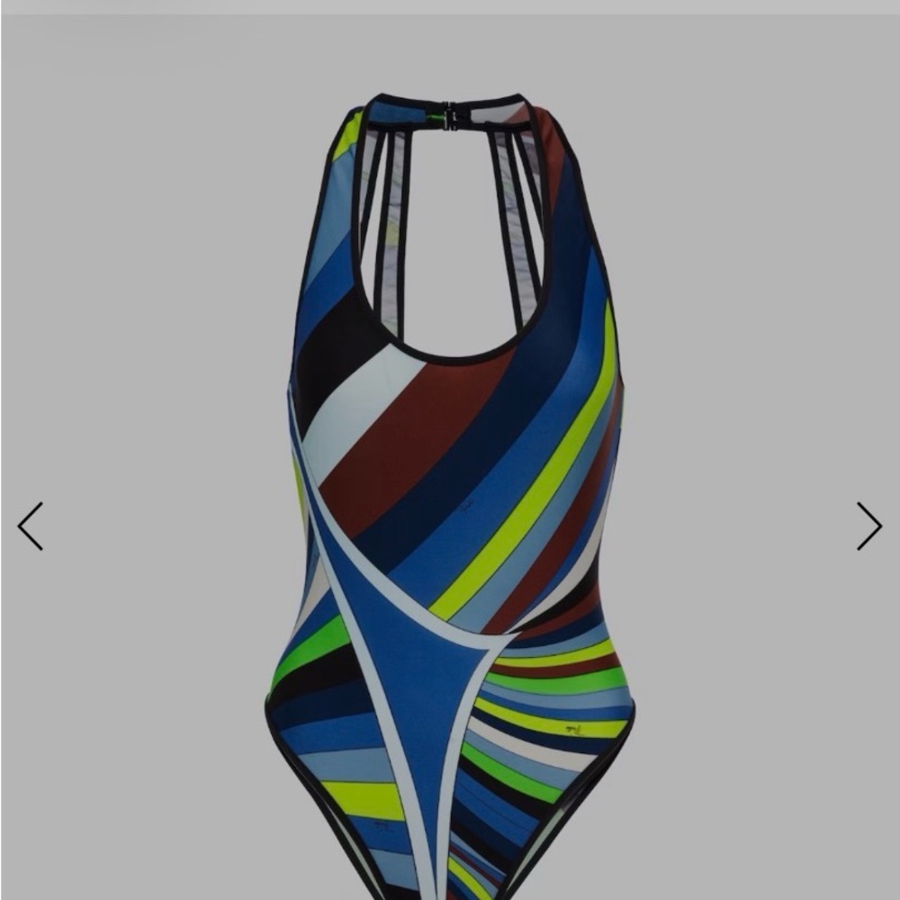 Emilio Pucci Blue and Green Striped One-Piece Swimsuit